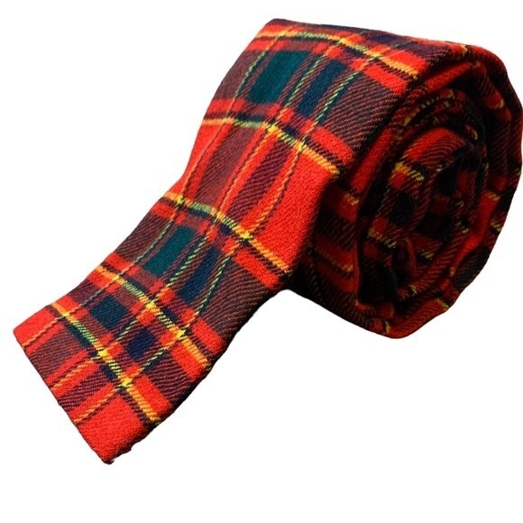 Vintage Wool Plaid Square Bottom Necktie 1970s - Picture 4 of 8